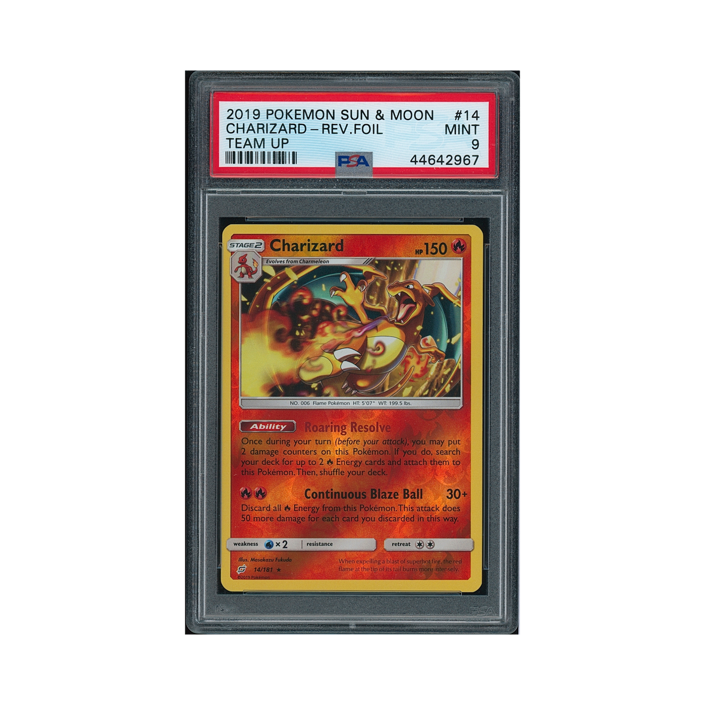 2019 Pokemon Sun & Moon Team Up Charizard(reverse Holo) #14 PSA 9