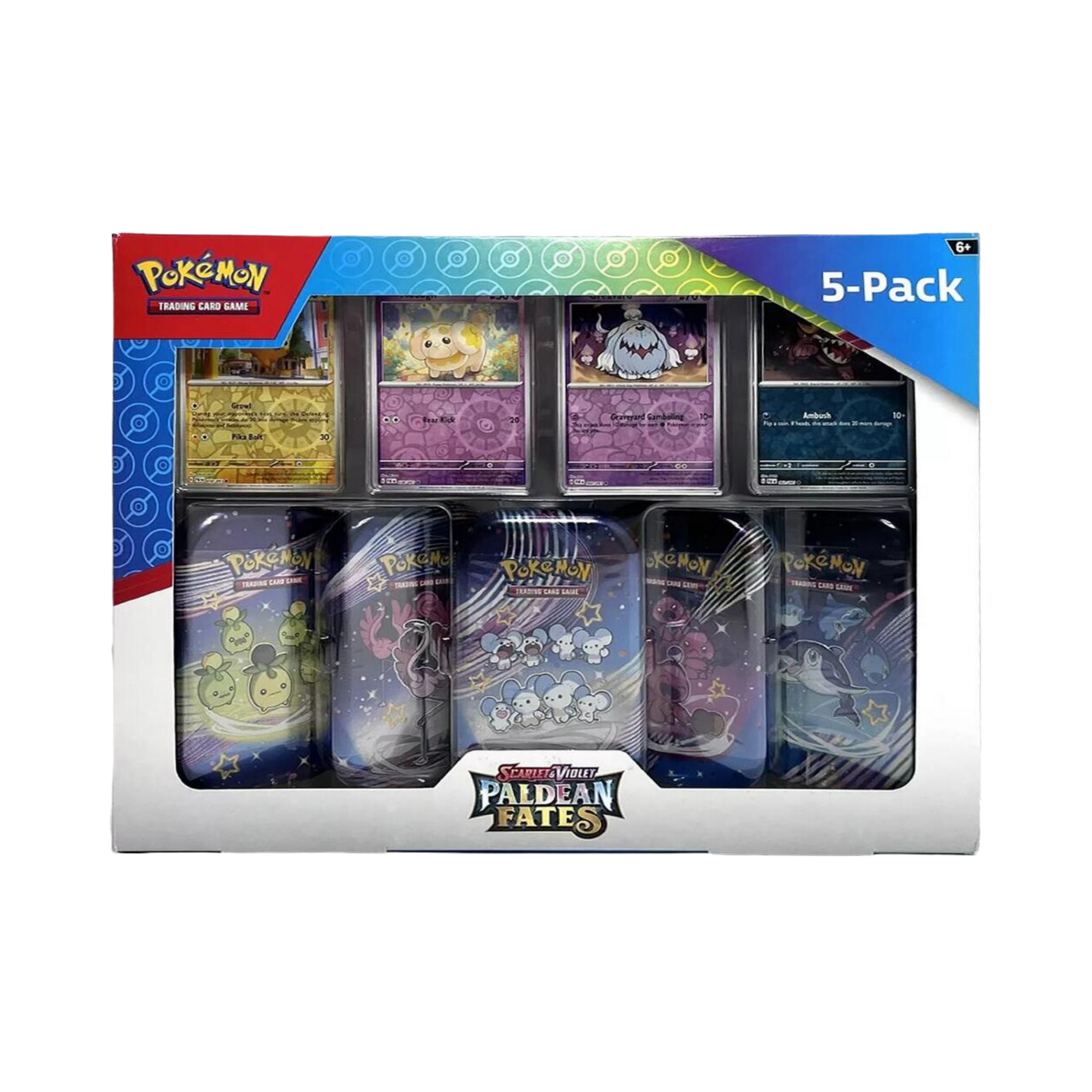 pokemon paldean fates 5-pack mini tins + 4 promo cards Scarlet & Violet Series Each mini tins contains 2 Paldean Fates booster packs Pokmon 4 Mini Tins +