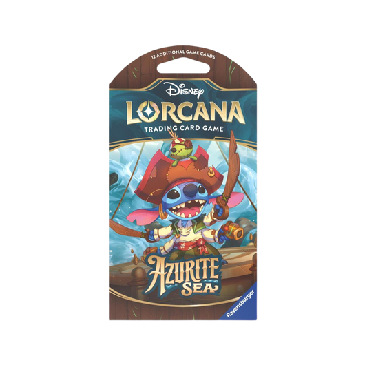 Sealed Disney Lorcana Azurite Sea Sleeved Booster Pack with 12 randomized cards in protective artwork sleeve