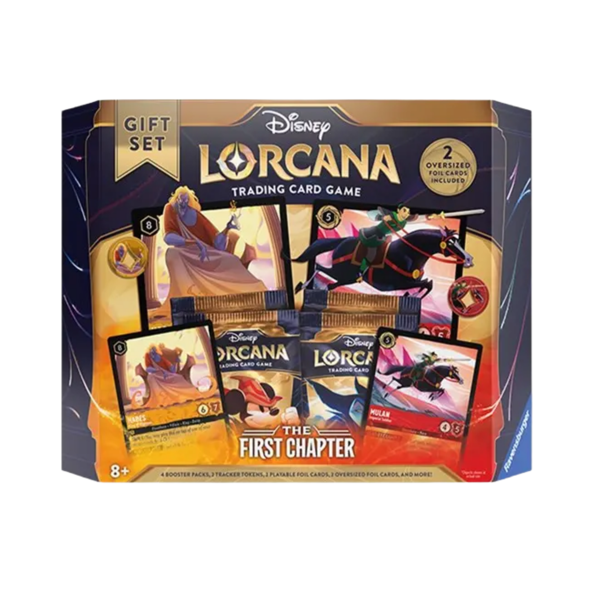 Sealed Disney Lorcana The First Chapter Gift Set with foil promo cards, oversized cards, 4 booster packs, tokens, and lore tracker