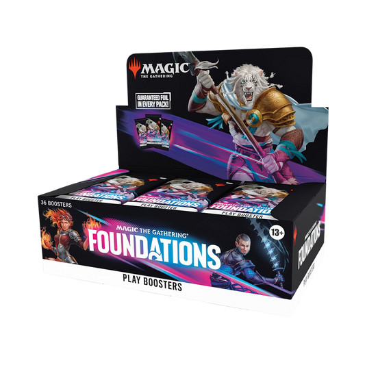 Sealed Magic: The Gathering Foundations Play Booster Box with 36 boosters featuring core set cards for drafting and collection