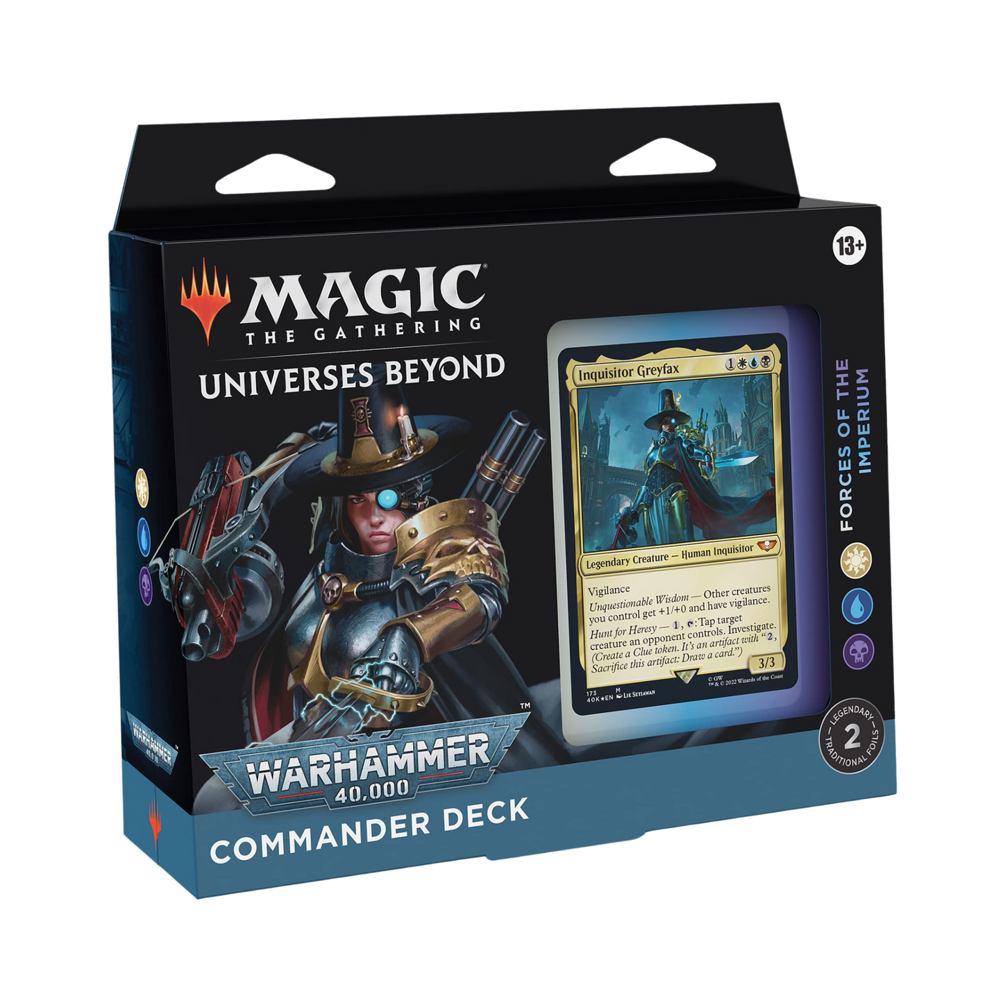 Sealed Magic: The Gathering Forces of the Imperium Commander Deck with 100 cards themed around army tactics and Warhammer 40K synergy