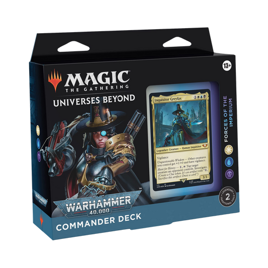 Sealed Magic: The Gathering Forces of the Imperium Commander Deck with 100 cards themed around army tactics and Warhammer 40K synergy