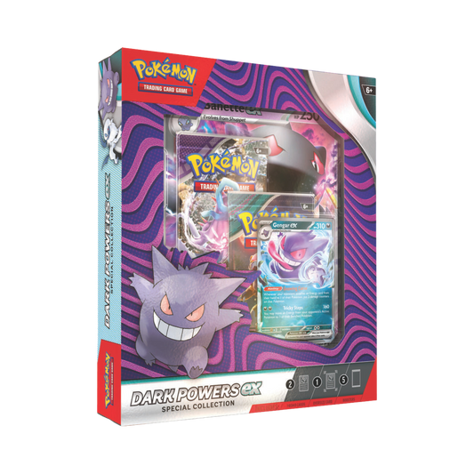 Sealed Pokémon TCG Dark Powers ex Special Collection with Gengar ex and Absol ex promo cards, Banette ex oversized card, and 5 booster packs
