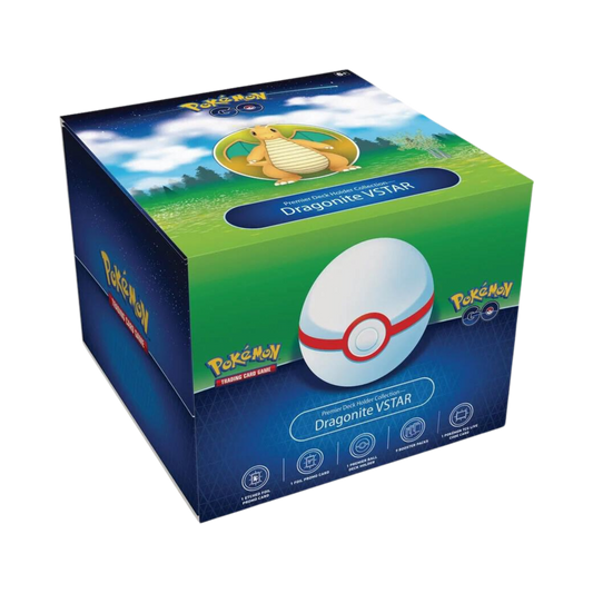 Sealed Pokémon GO Premier Deck Holder Collection with Dragonite VSTAR promo, Dragonite V, 9 booster packs, and Premier Ball deck case