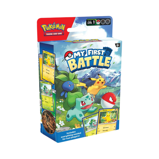 Sealed Pokémon My First Battle Starter Set with Pikachu and Bulbasaur decks for two-player beginner gameplay
