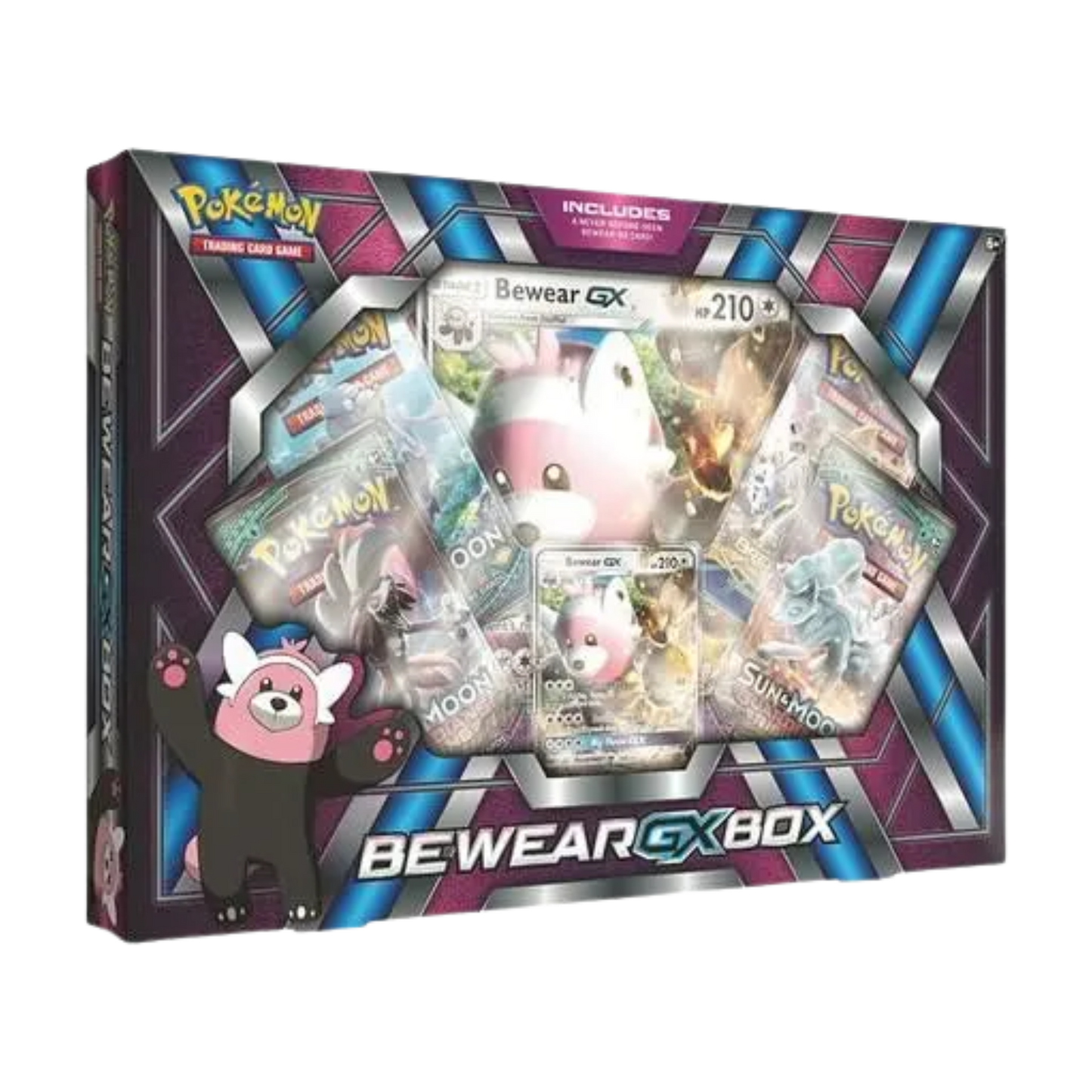 Sealed Pokémon Bewear GX Box with holographic promo card, oversized card, and 4 booster packs in display packaging