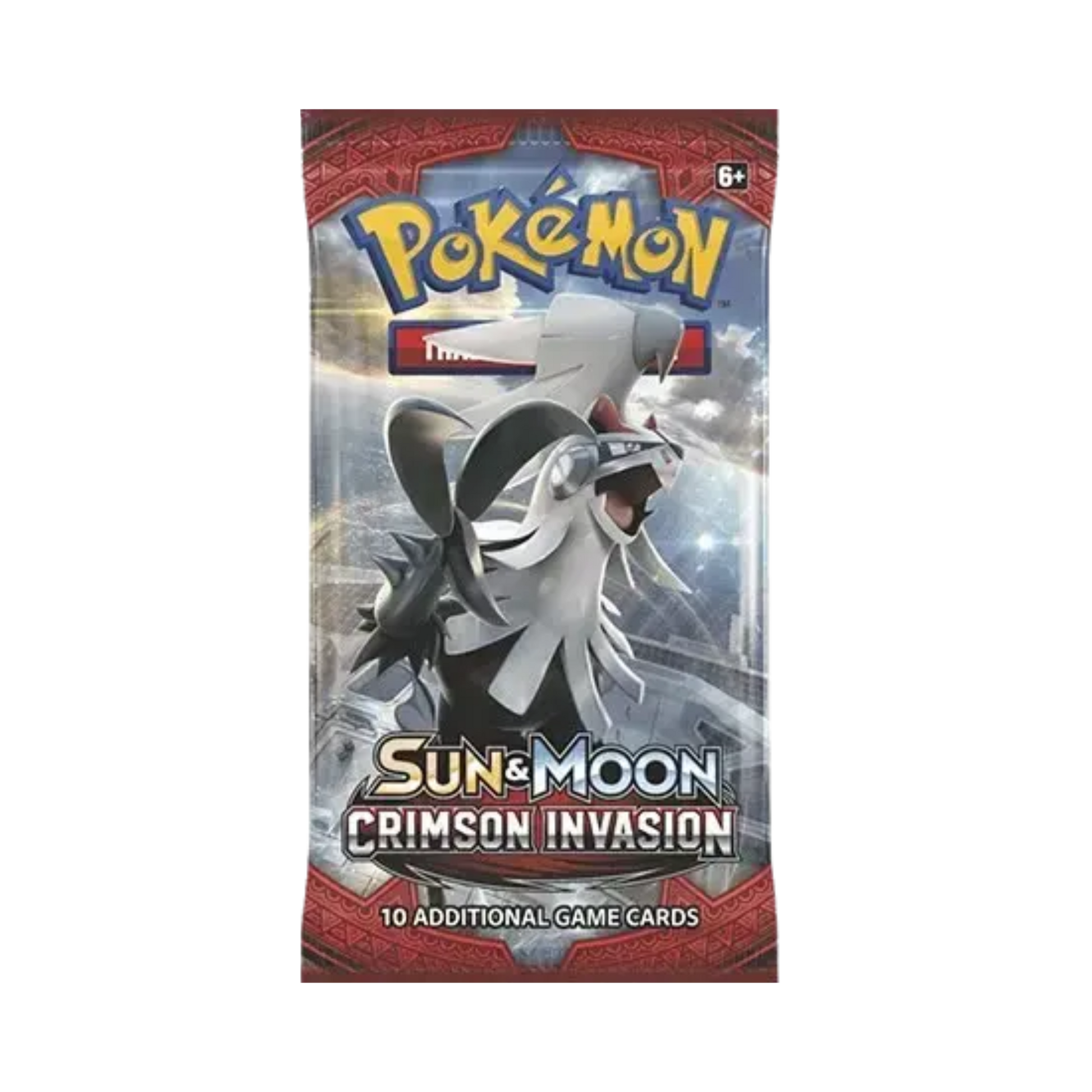 Sealed Pokémon Crimson Invasion Booster Pack with 10 cards and random artwork from the Sun & Moon expansion