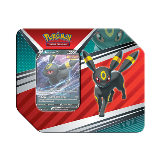 Sealed Pokémon V Heroes Tin featuring Umbreon V promo card and 5 assorted booster packs in collectible tin packaging