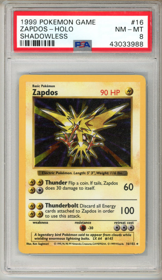 1999 Pokemon Base Zapdos #16 PSA 8
