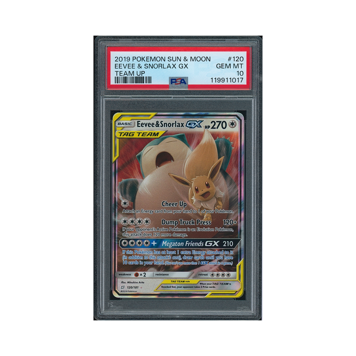 2019 Pokemon Sun & Moon Team Up Eevee & Snorlax GX #120 PSA 10