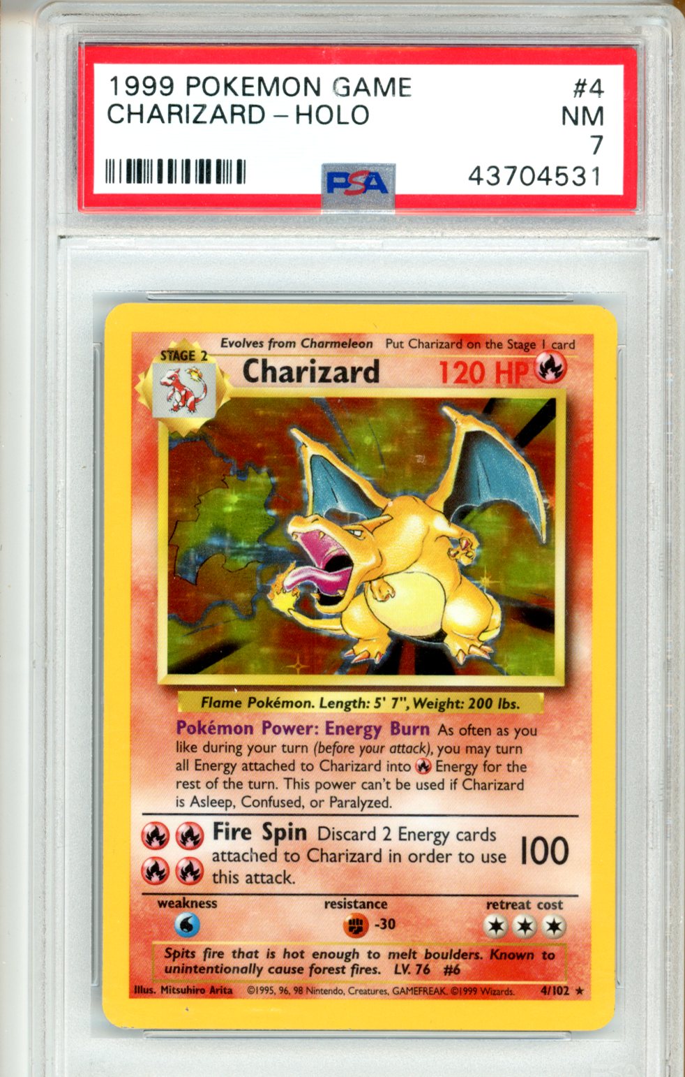 1999 Pokemon Base Charizard #4 PSA 7