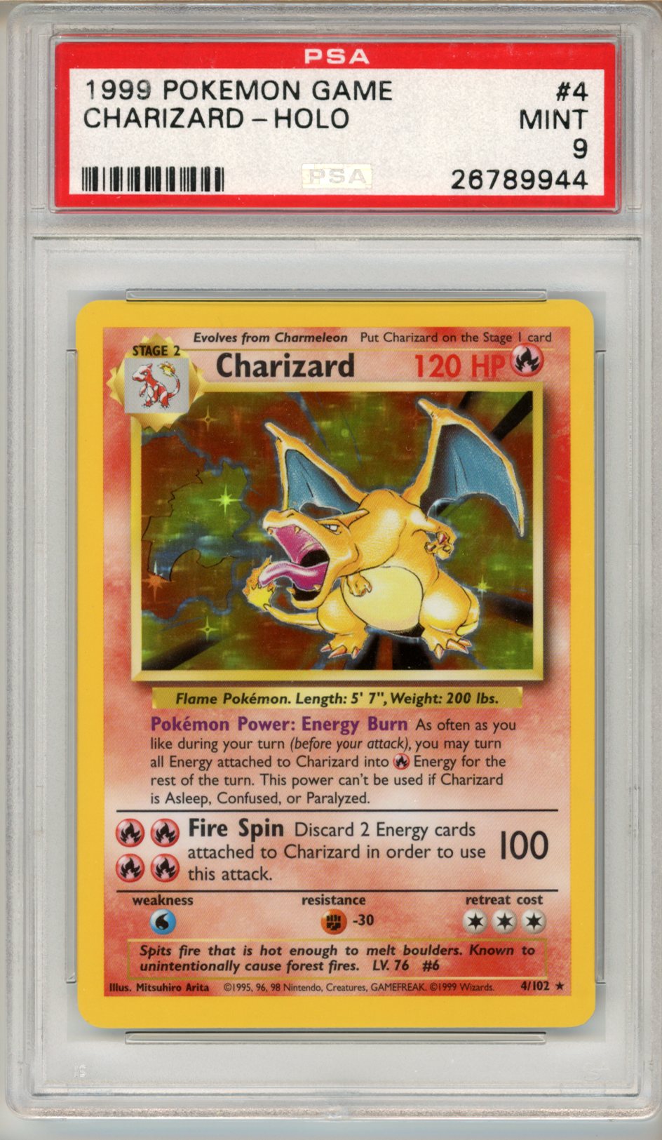 1999 Pokemon Base Charizard #4 PSA 9