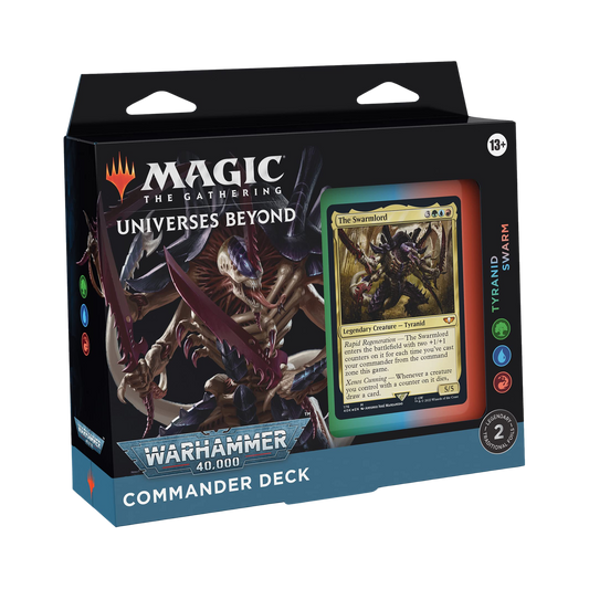 Sealed Magic: The Gathering Tyranid Swarm Commander Deck with 100 cards themed around creature tokens, counters, and Warhammer 40K Tyranids
