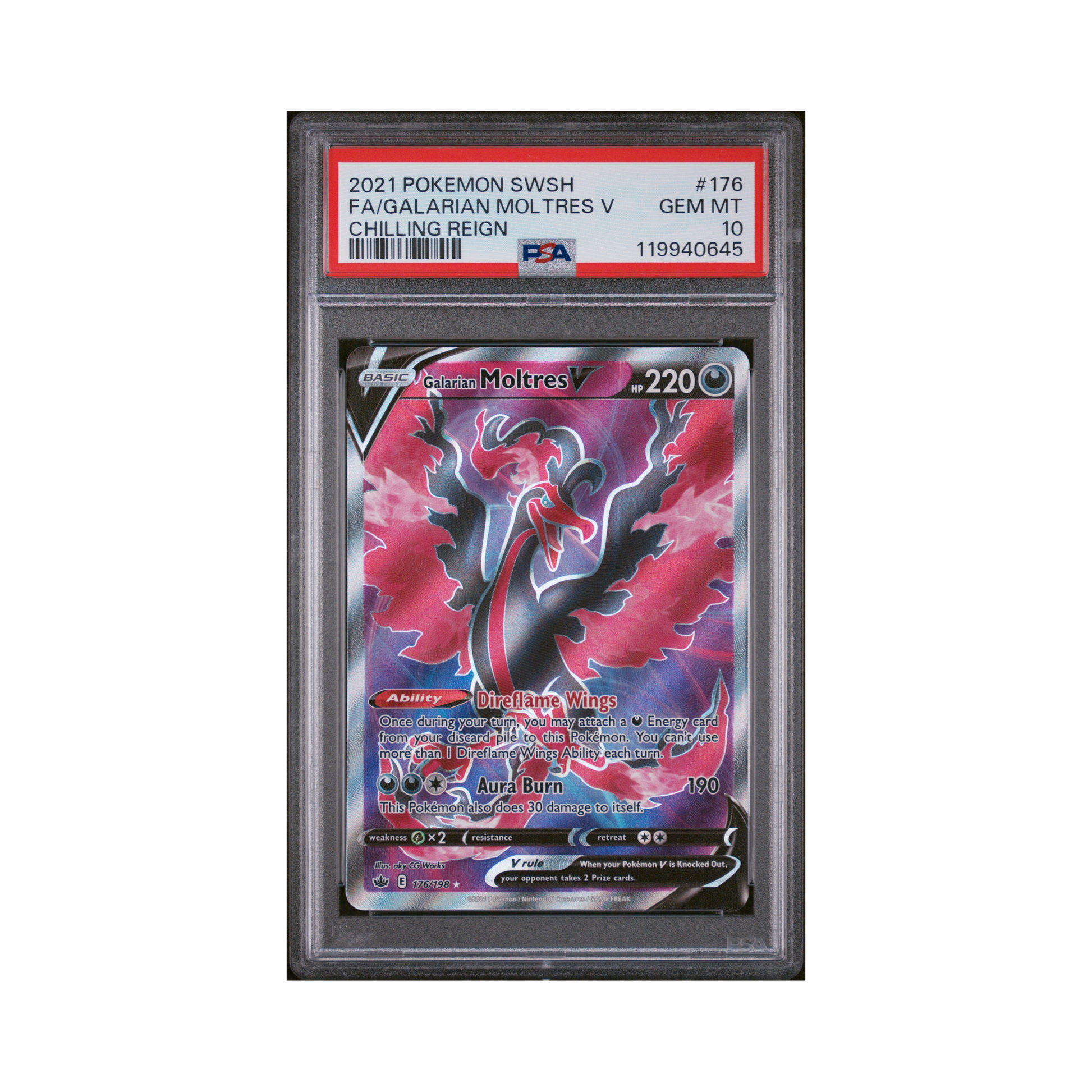 2021 Pokemon Sword & Shield Chilling Reign Galarian Moltres V #176 PSA – Common Lands