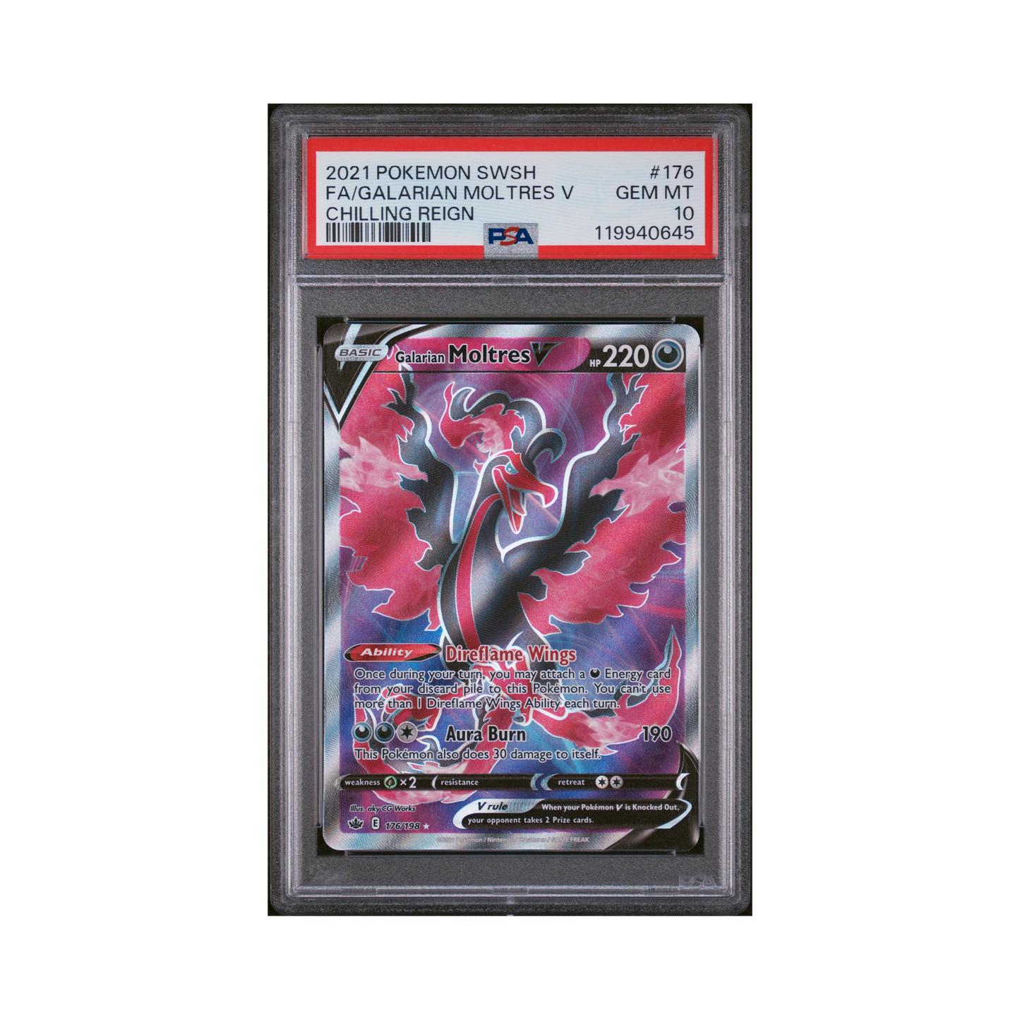 2021 Pokemon Sword & Shield Chilling Reign Galarian Moltres V #176 PSA 10
