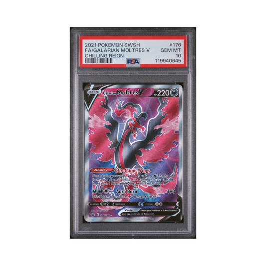 2021 Pokemon Sword & Shield Chilling Reign Galarian Moltres V #176 PSA 10