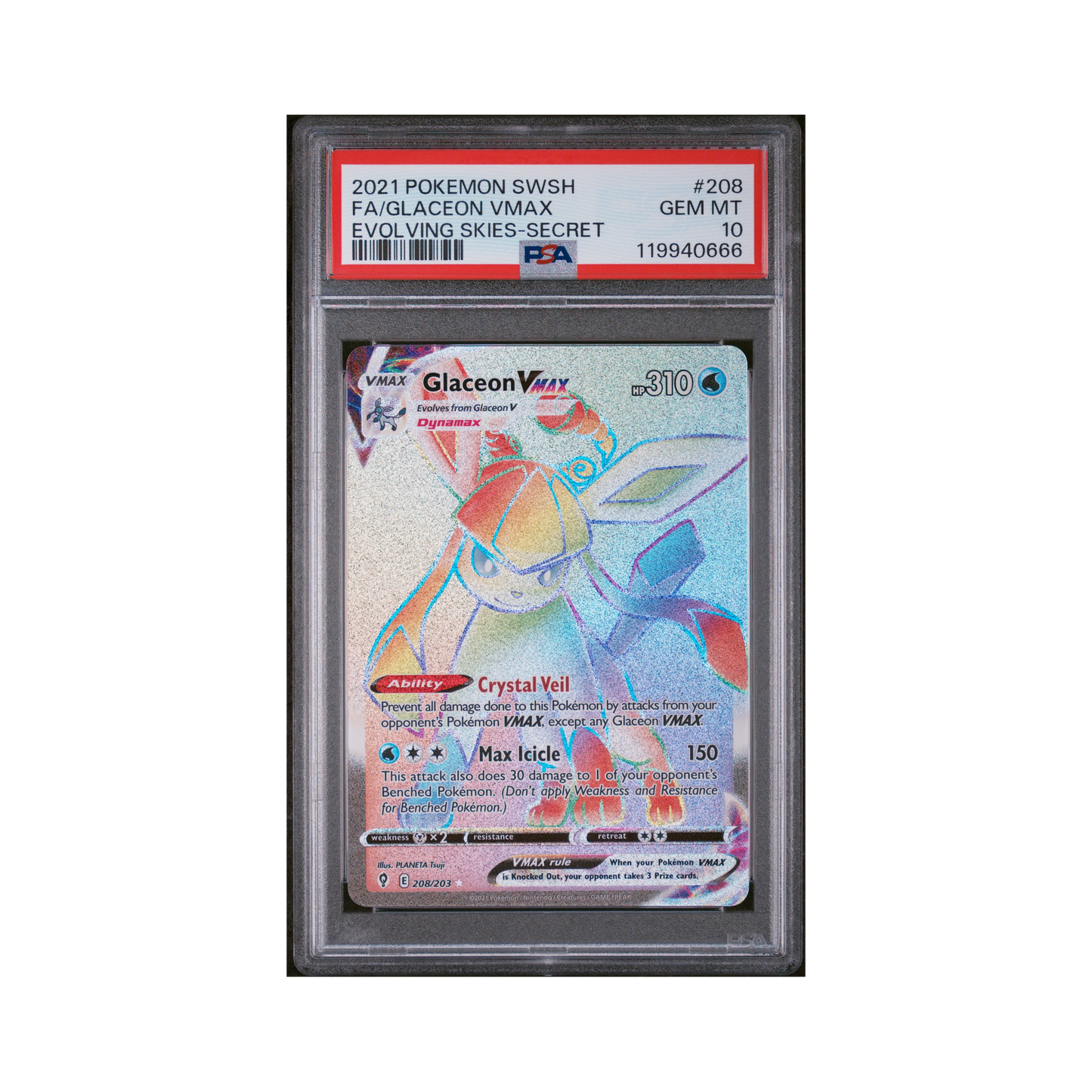2021 Pokemon Sword & Shield Evolving Skies Glaceon VMAX #208 PSA 10