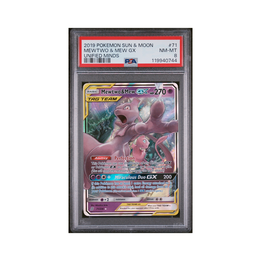 2019 Pokemon Sun & Moon Unified Minds Mewtwo & Mew GX #71 PSA 8